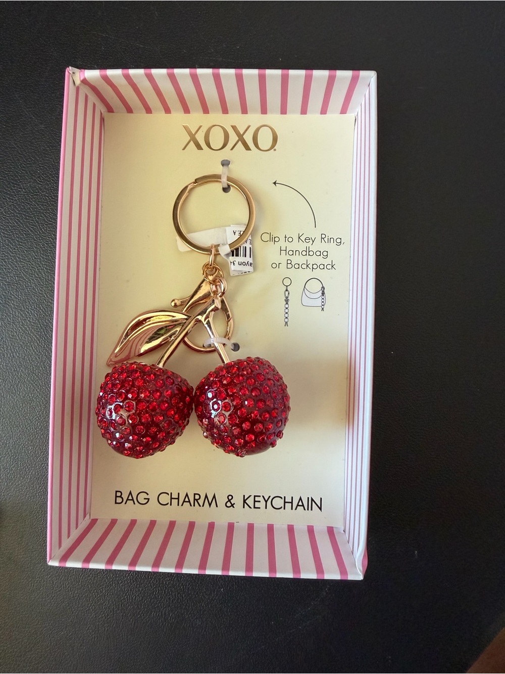 Viral XOXO Rhinestone Cherry Bag Charm & Keychain NWT